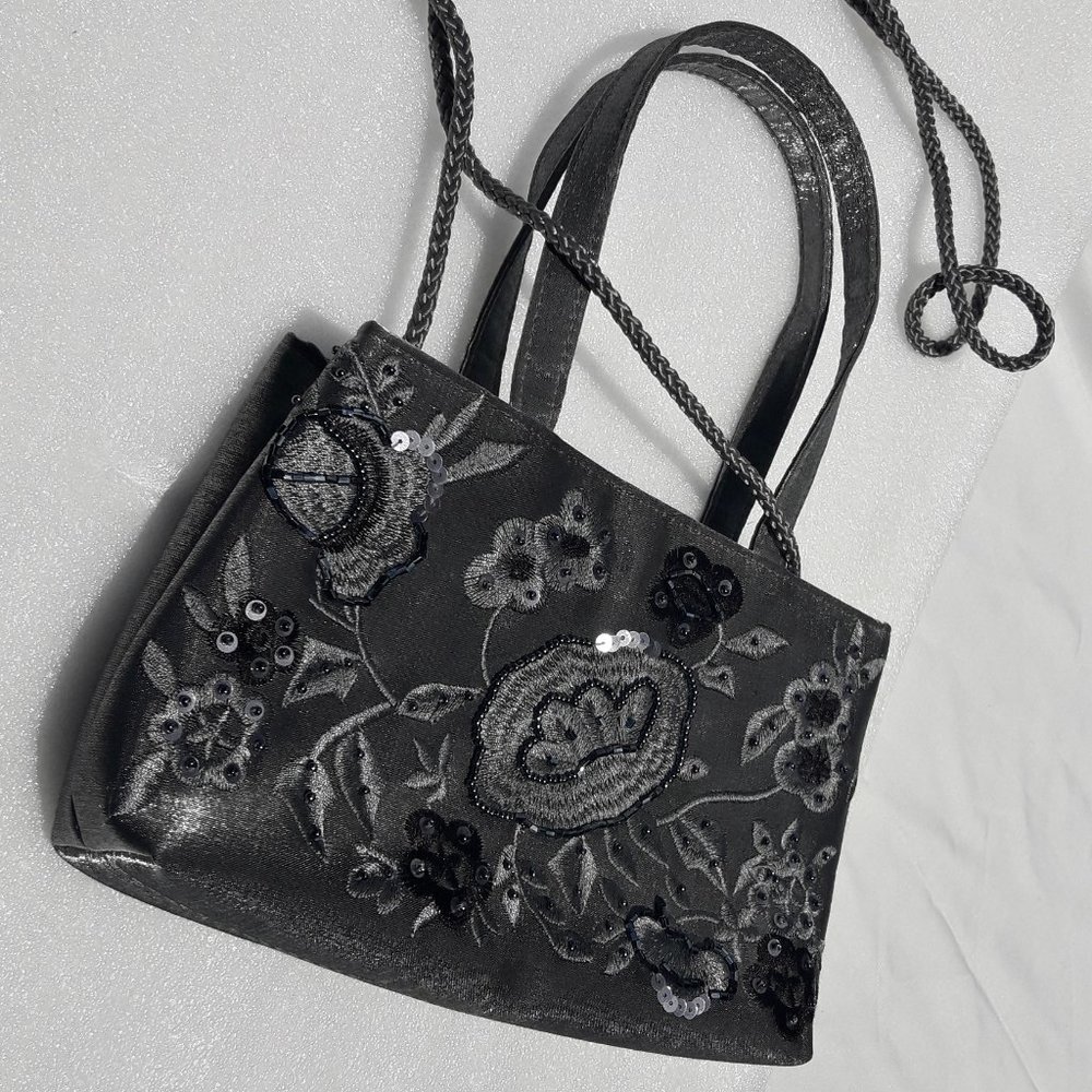 Sequin Purse Beaded Evening Crossbody Bag Grey - Picture 3 of 10